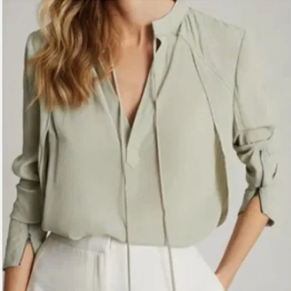 REISS Frances Zip Detail Blouse — Pistachio — US 0 / UK 4 — NWT